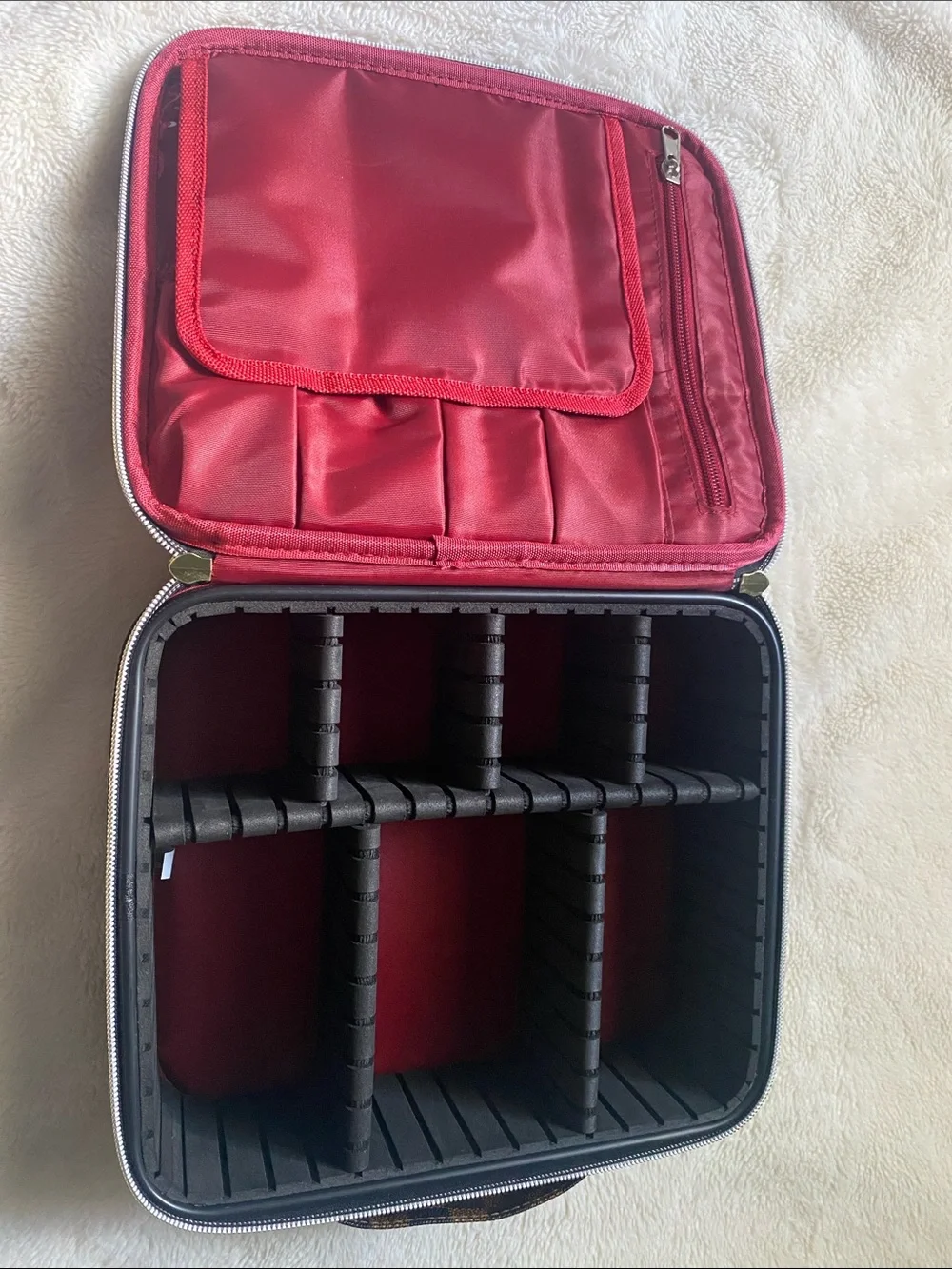 Wodkeis DURABLE Brown Checkered Makeup Bag ~ Adjustable Compartments - Picture 4 of 6